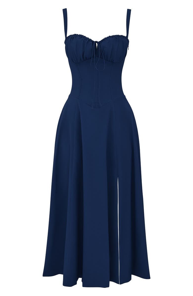 Margaret | Women's Corset Midi Dress with Side Slit