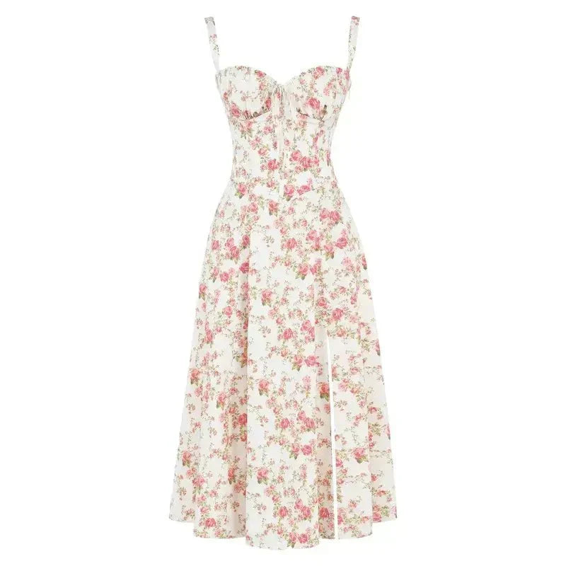 Margaret | Women's Corset Midi Dress with Side Slit