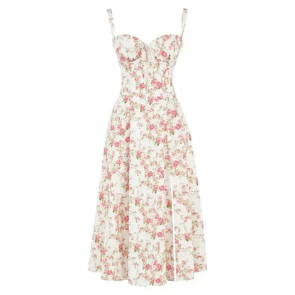 Margaret | Women's Corset Midi Dress with Side Slit