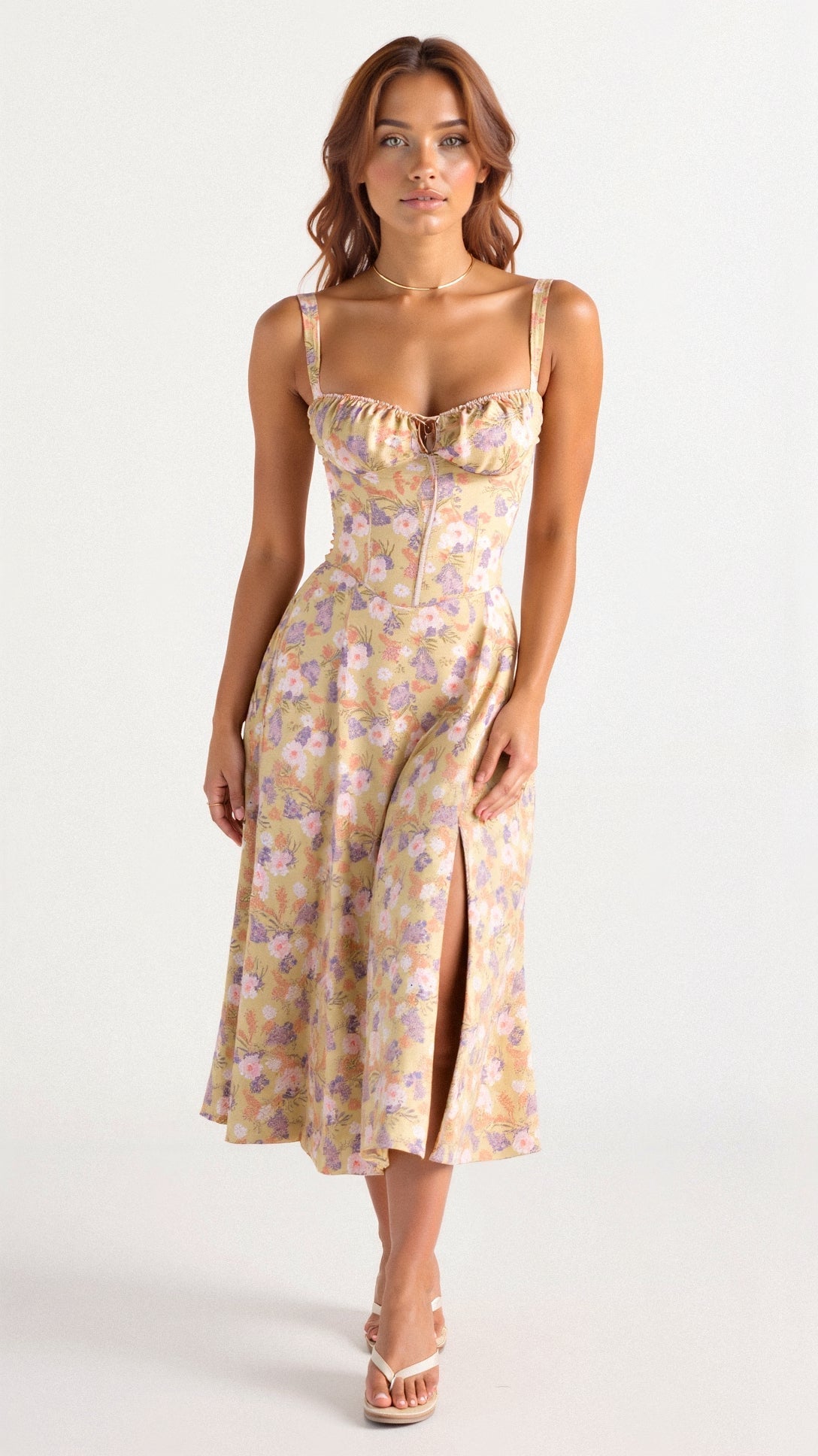 Margaret | Women's Corset Midi Dress with Side Slit