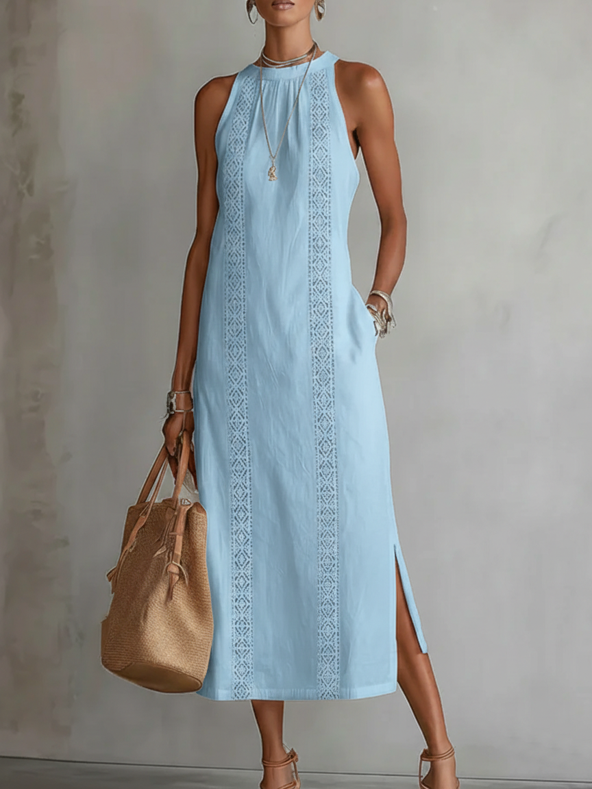 Jimena | Women's Midi Dress with Stylish Mao Collar