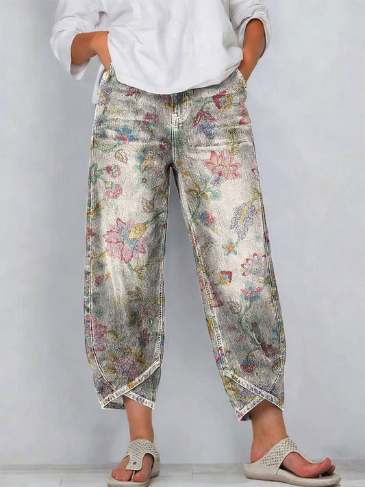 Women's Vintage Minimalist Denim Trousers with Contrasting Colour Patterns
