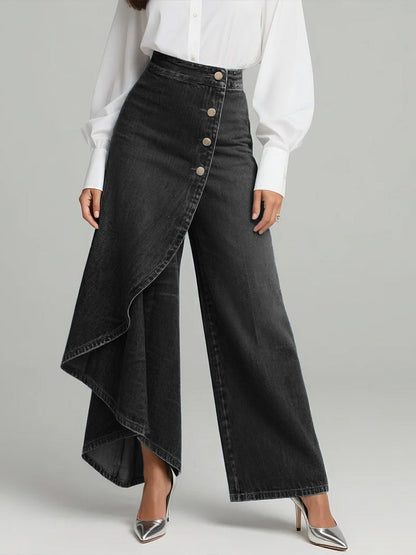 Stylish Women's High-Waisted Wide-Leg Jeans with Relaxed Fit and Pockets