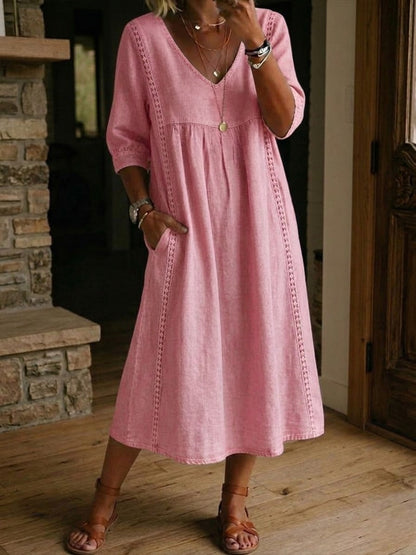 Women's Antonia A-Line Maxi Dress with 3/4 Sleeves and Pockets