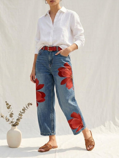 Sophia | Women's Elegant Flower Trousers with Pockets