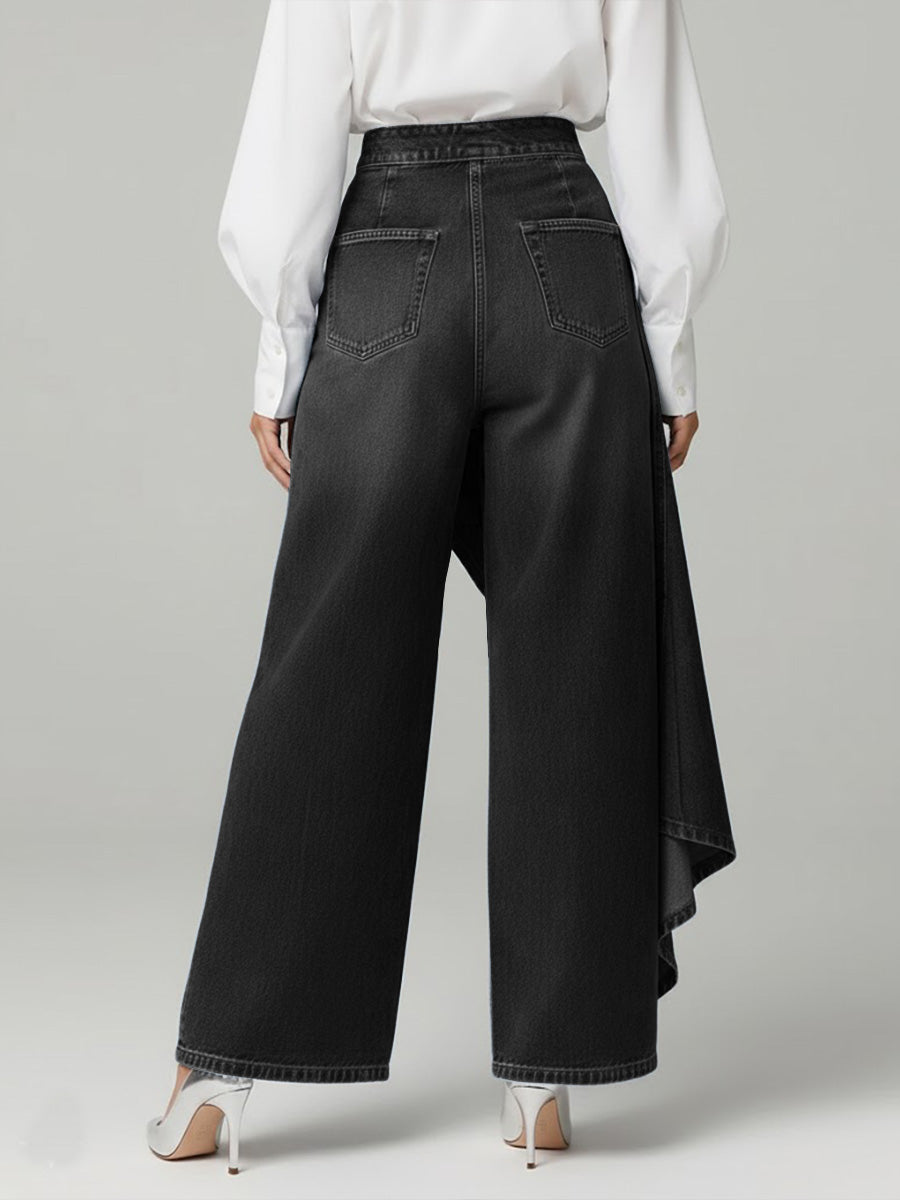 Stylish Women's High-Waisted Wide-Leg Jeans with Relaxed Fit and Pockets