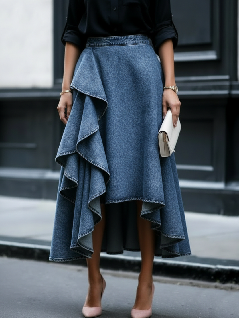 Women's Chic Casual Tiered Ruffled Denim Skirt