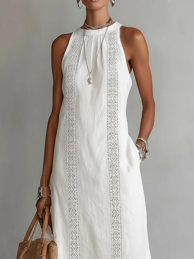 Jimena | Women's Midi Dress with Stylish Mao Collar