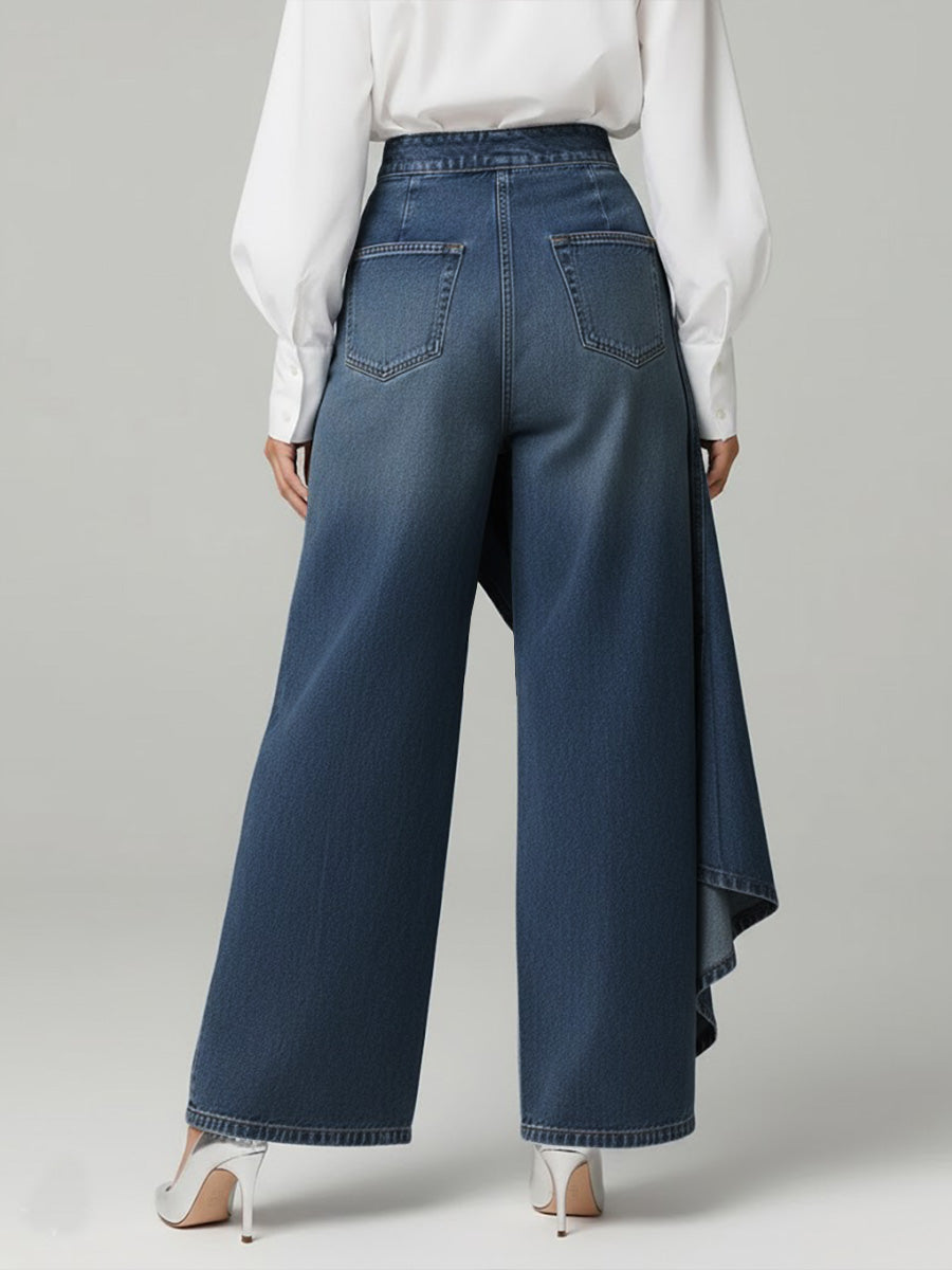 Stylish Women's High-Waisted Wide-Leg Jeans with Relaxed Fit and Pockets
