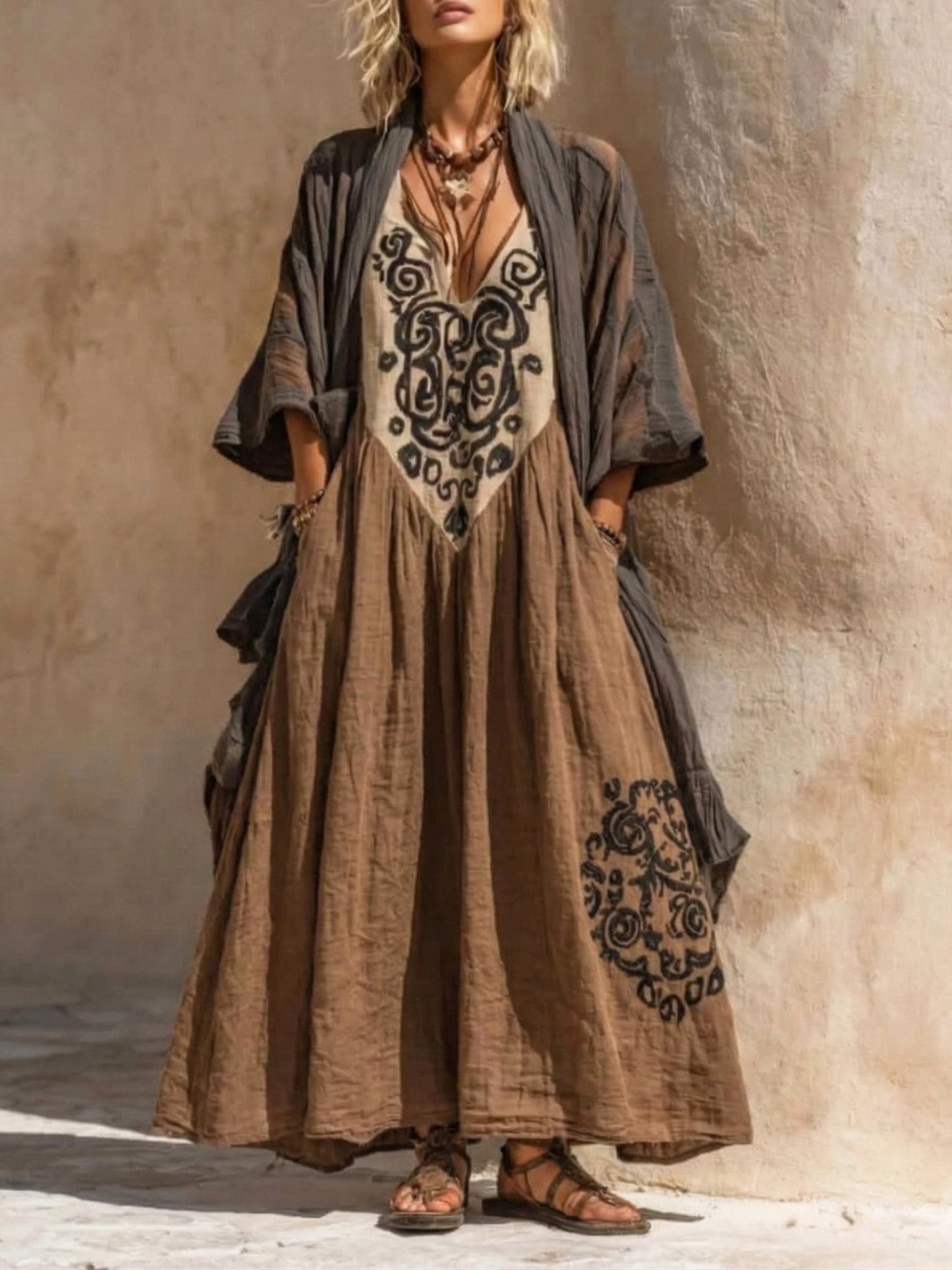 Women's Relaxed Bohemian, Two-Piece Outfit with Pockets
