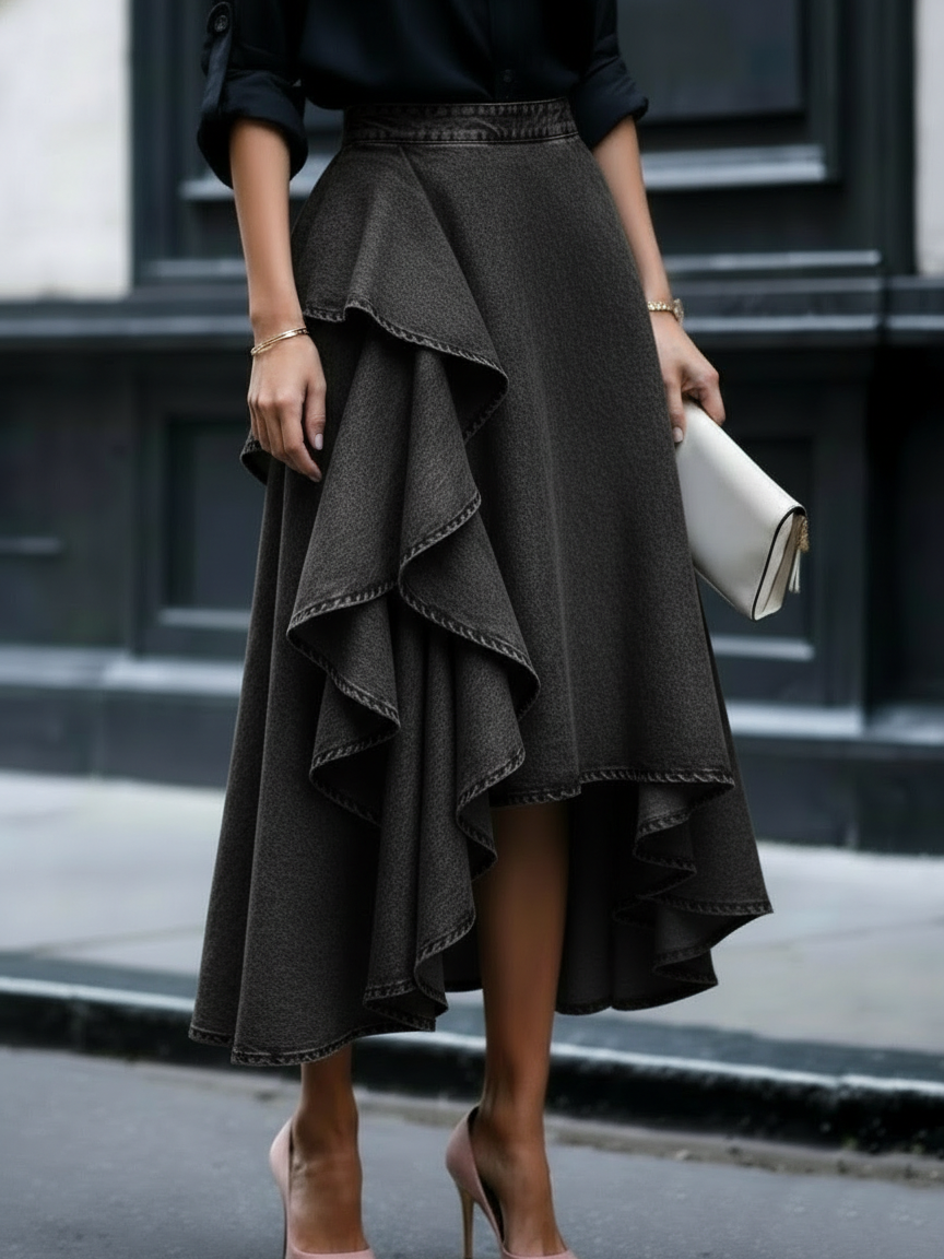 Women's Chic Casual Tiered Ruffled Denim Skirt