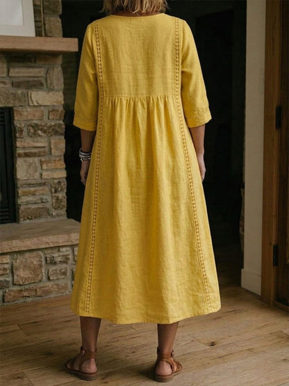 Women's Antonia A-Line Maxi Dress with 3/4 Sleeves and Pockets
