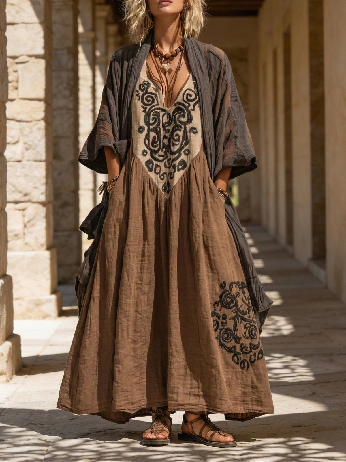 Women's Relaxed Bohemian, Two-Piece Outfit with Pockets