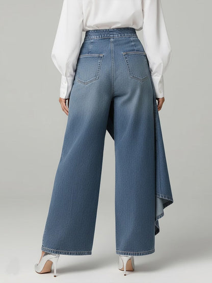 Stylish Women's High-Waisted Wide-Leg Jeans with Relaxed Fit and Pockets