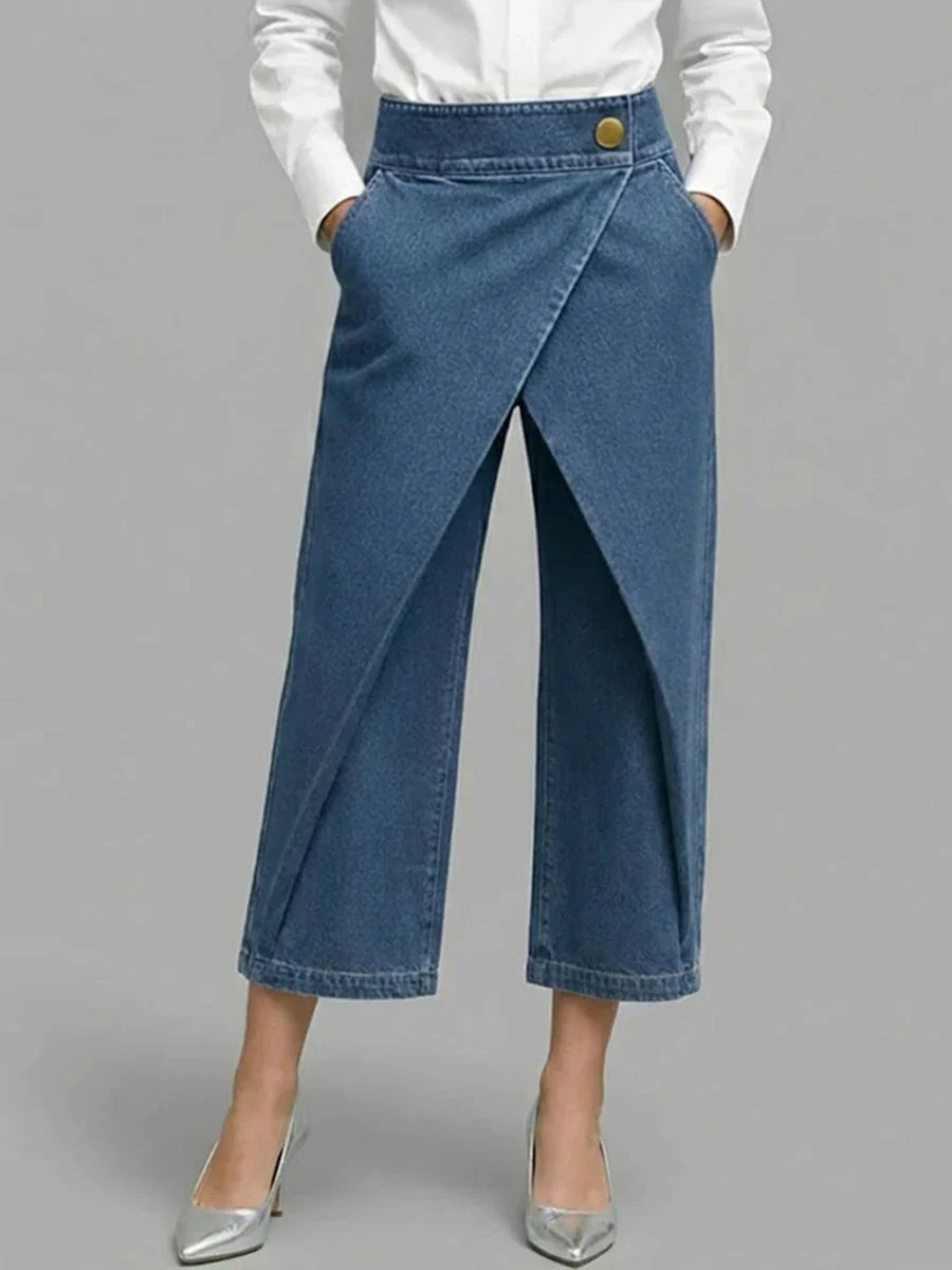 High-Waisted Loose-Fit Cropped Wide-Leg Jeans for Women