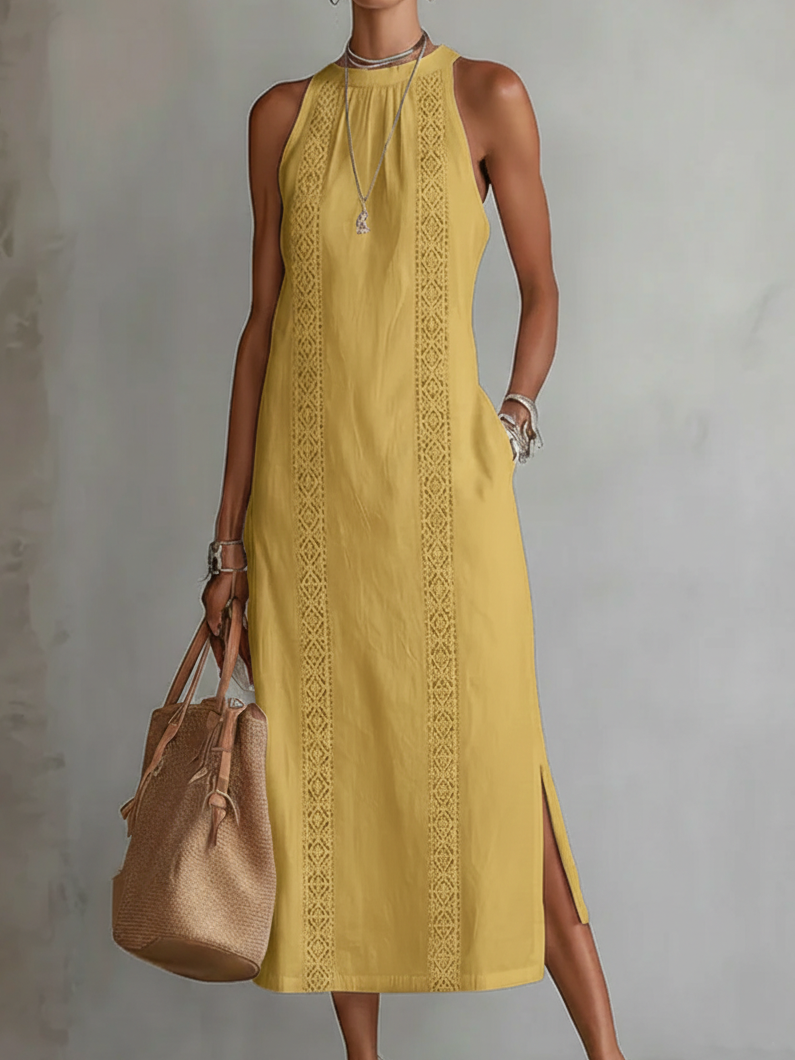 Jimena | Women's Midi Dress with Stylish Mao Collar