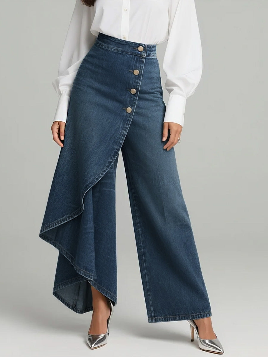 Stylish Women's High-Waisted Wide-Leg Jeans with Relaxed Fit and Pockets
