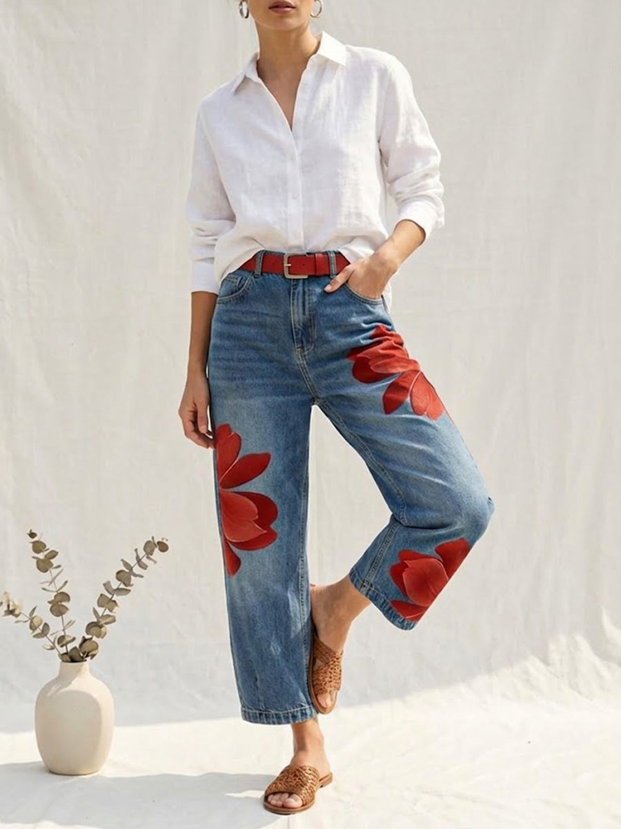 Sophia | Women's Elegant Flower Trousers with Pockets