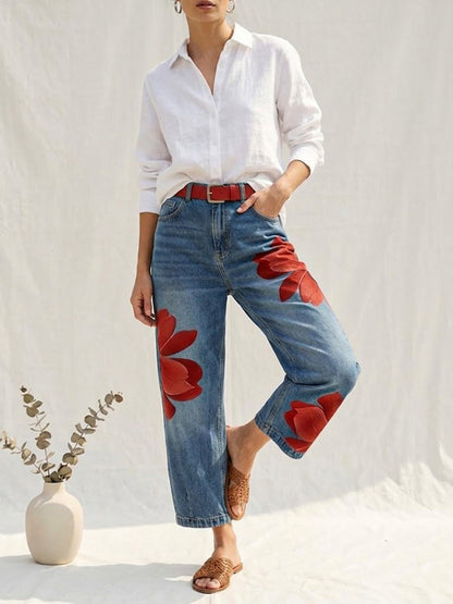 Sophia | Women's Elegant Flower Trousers with Pockets