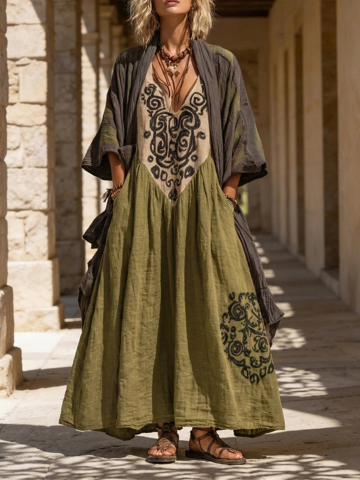Women's Relaxed Bohemian, Two-Piece Outfit with Pockets