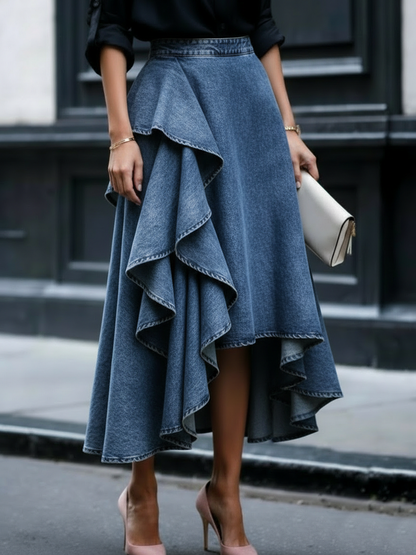 Women's Chic Casual Tiered Ruffled Denim Skirt