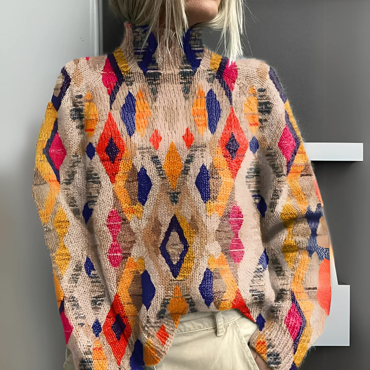 Fenna | Women's Jumper with Geometric Diamond Pattern