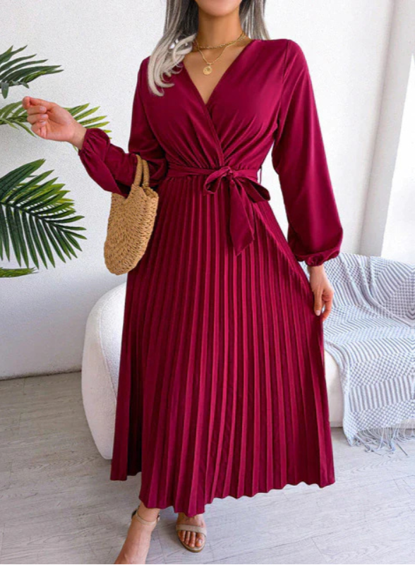 Naomi | Women's Pleated Midi Dress Festive
