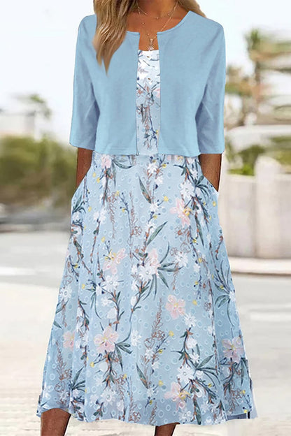 Elise | Women's Floral Two-Piece Midi Dress with Pockets