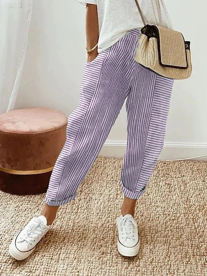 Kae | Women's Relaxed Striped Trousers with Pockets and Drawstring