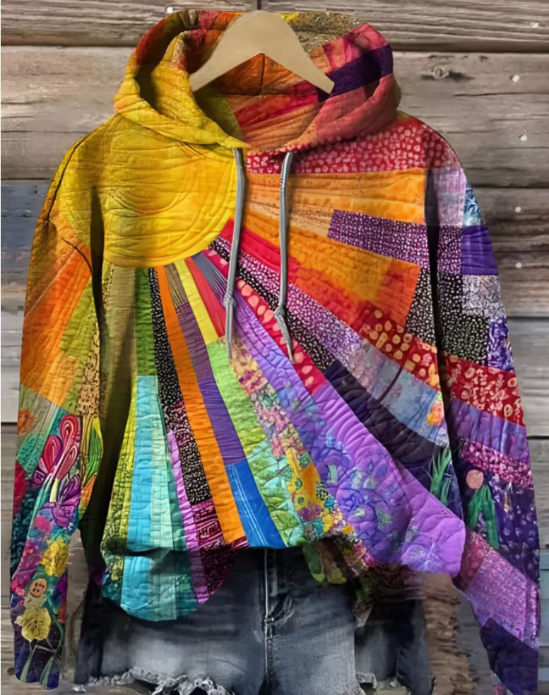 Laura | Women's Relaxed Bohemian Multicolour Patchwork Hoodie