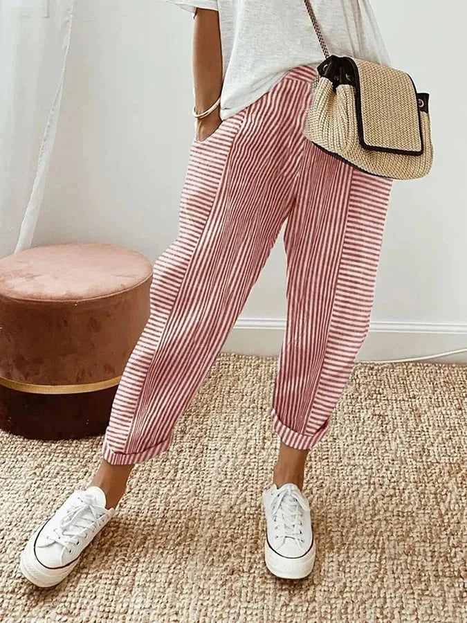 Kae | Women's Relaxed Striped Trousers with Pockets and Drawstring