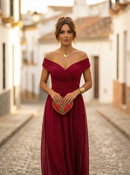 Leo | Women's Off-Shoulder Maxi Dress with V-Neck