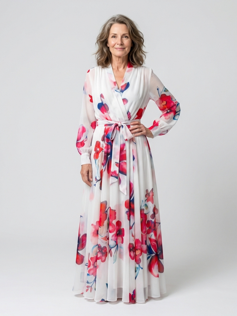 Lillian | Women's Floral Long Sleeve Wrap Maxi Dress