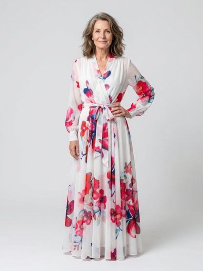 Lillian | Women's Floral Long Sleeve Wrap Maxi Dress
