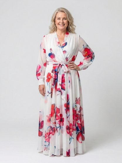Lillian | Women's Floral Long Sleeve Wrap Maxi Dress