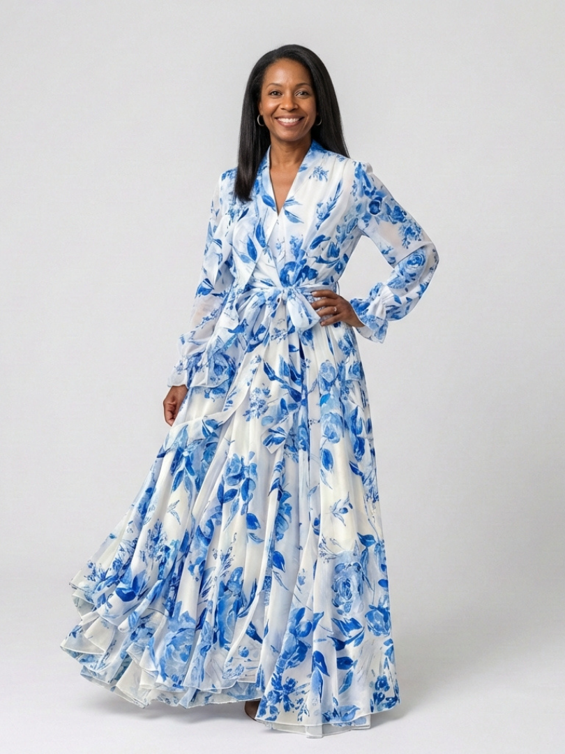 Lillian | Women's Floral Long Sleeve Wrap Maxi Dress