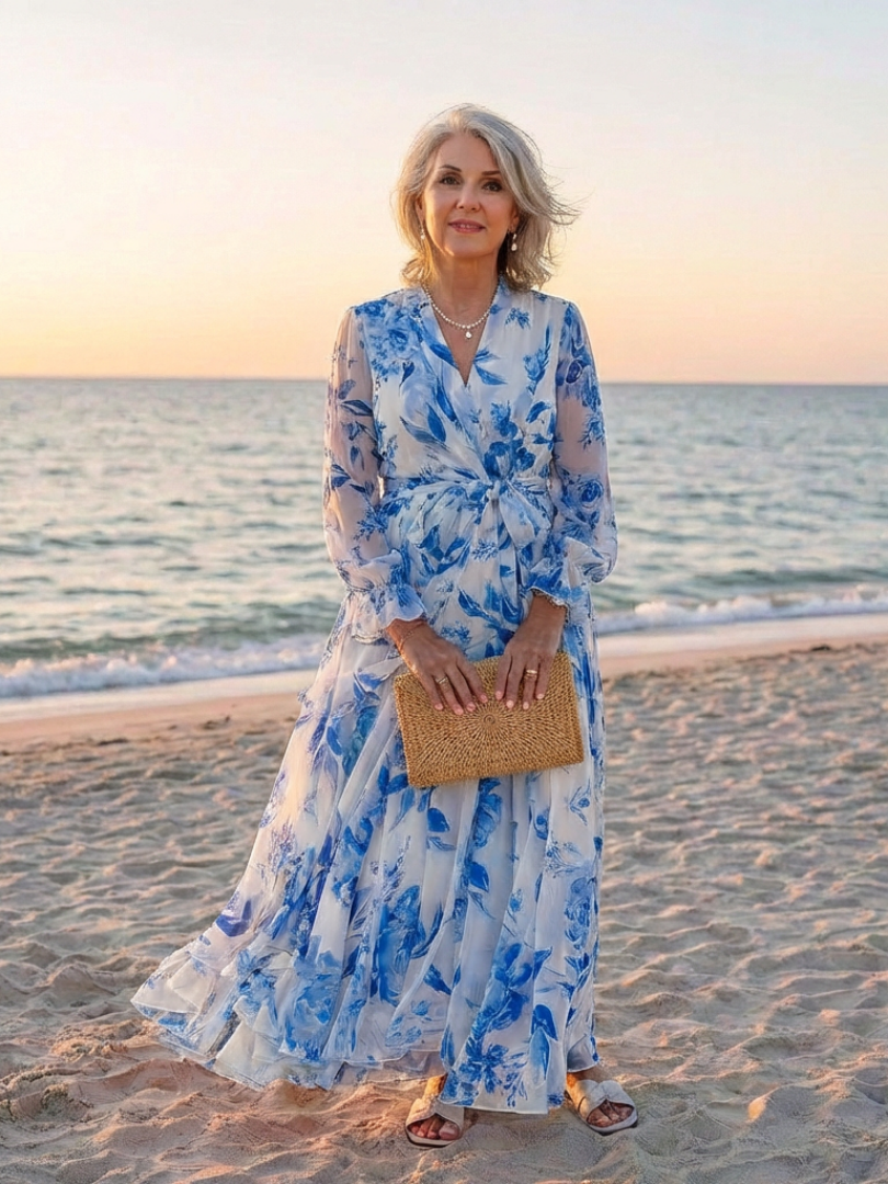 Lillian | Women's Floral Long Sleeve Wrap Maxi Dress