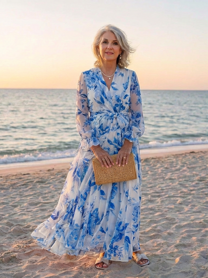 Lillian | Women's Floral Long Sleeve Wrap Maxi Dress