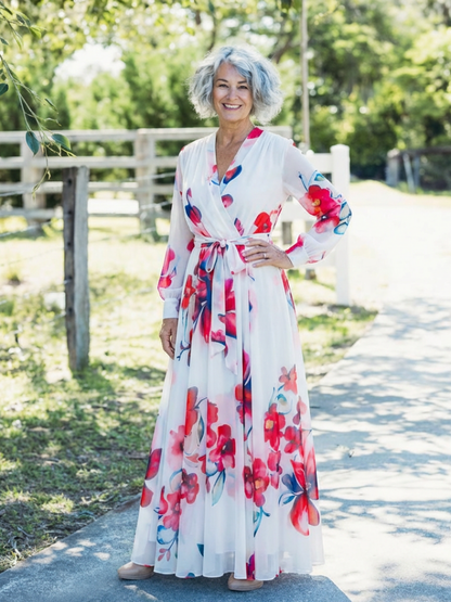 Lillian | Women's Floral Long Sleeve Wrap Maxi Dress