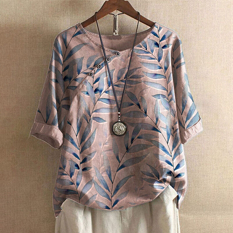 Claudine | Women's Relaxed Leaf Print Button Detail Blouse