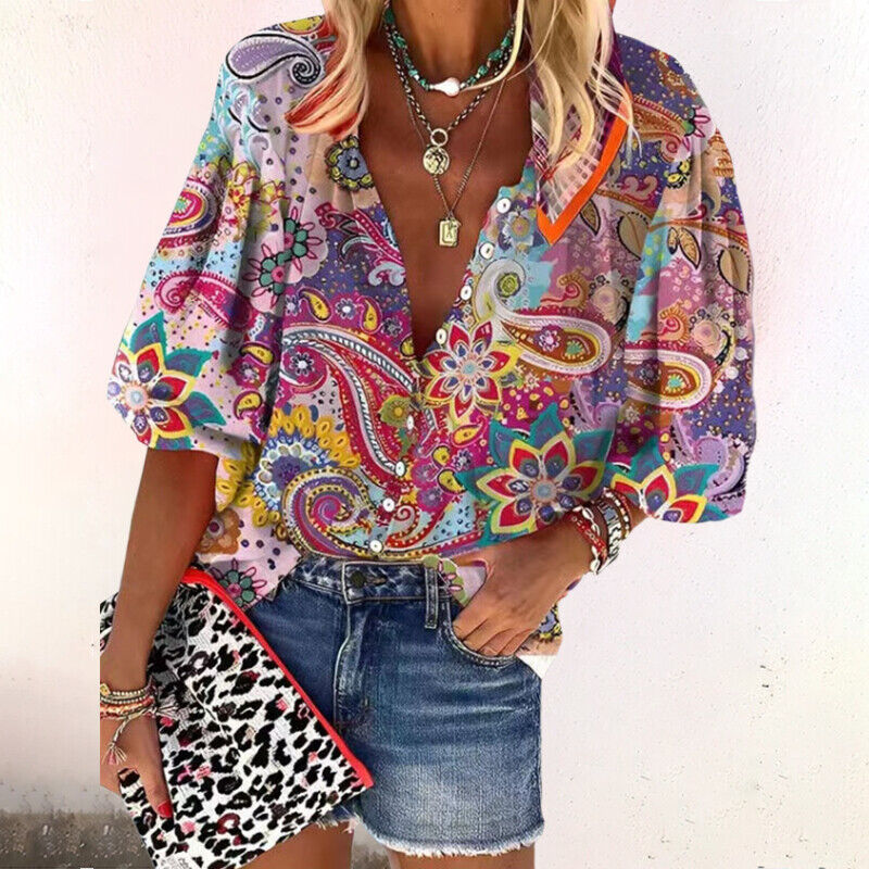 Maria | Women's Blouse with Floral Print and Buttons