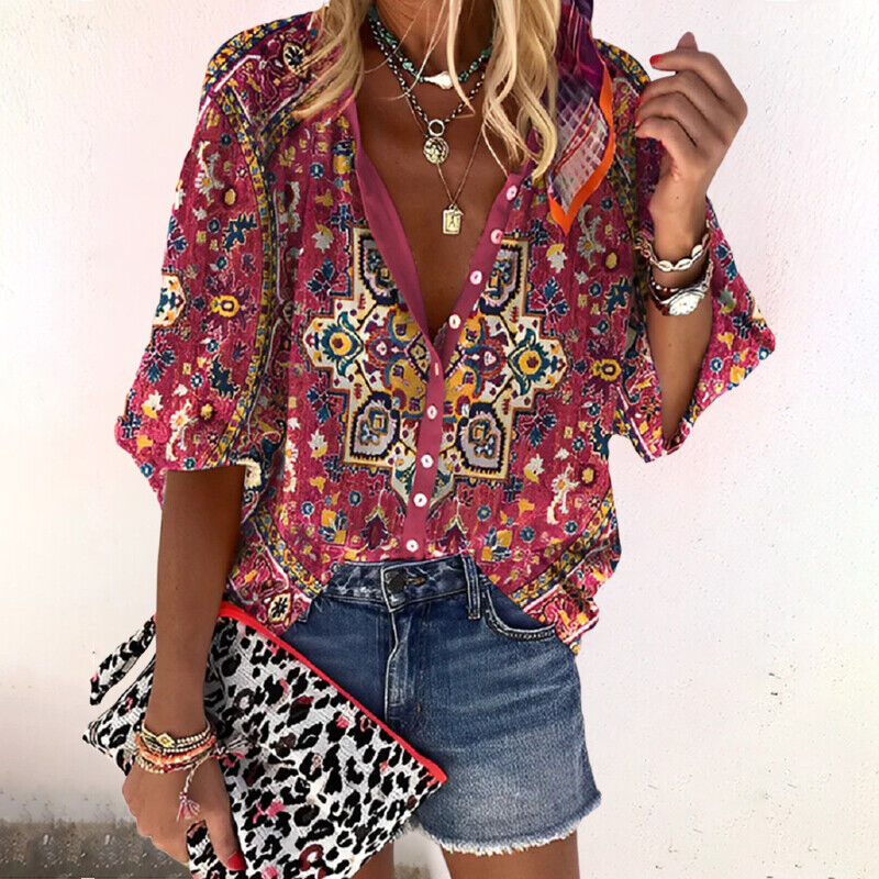 Maria | Women's Blouse with Floral Print and Buttons