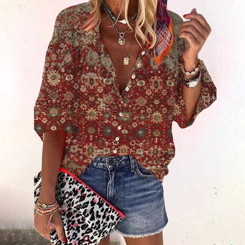 Maria | Women's Blouse with Floral Print and Buttons