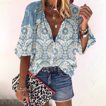 Maria | Women's Blouse with Floral Print and Buttons