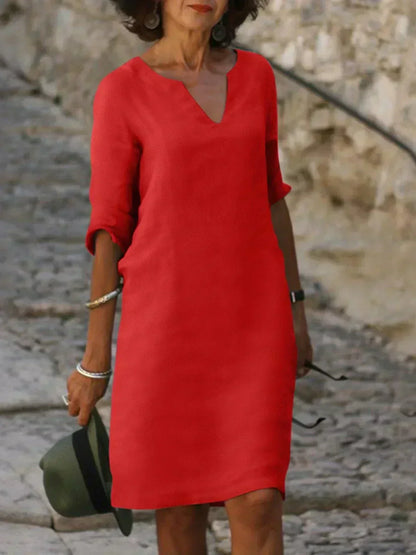 Lola | Women's Relaxed V-Neck Midi Dress with Pockets
