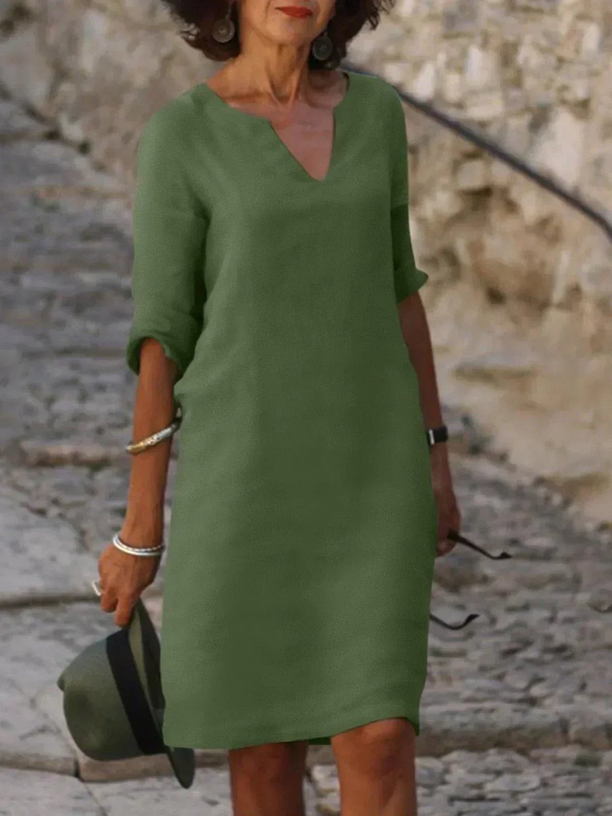 Maria | Women's Elegant Midi Dress with V-Neck