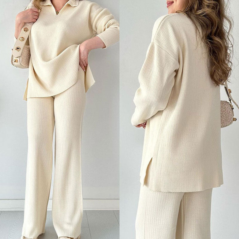 Rosalie | Women's Relaxed Casual two-piece set with V neck and slit