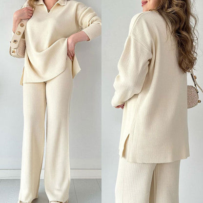 Rosalie | Women's Relaxed Casual two-piece set with V neck and slit