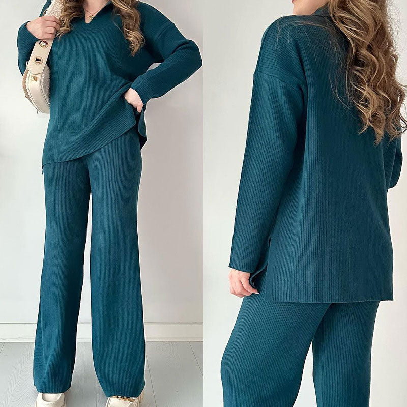 Rosalie | Women's Relaxed Casual two-piece set with V neck and slit