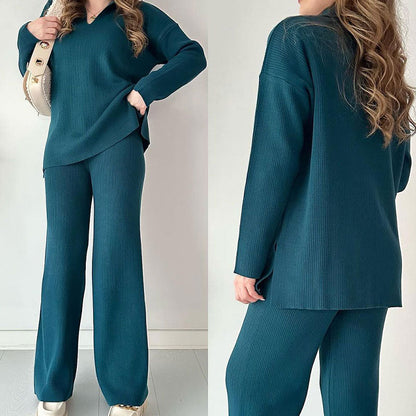 Rosalie | Women's Relaxed Casual two-piece set with V neck and slit